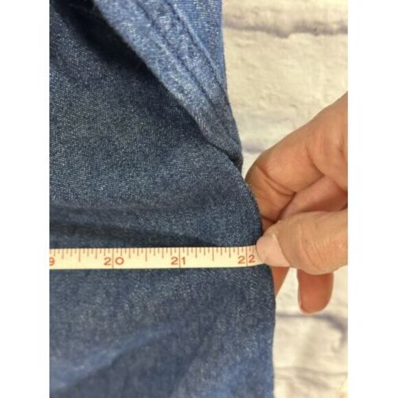 Gloria Vanderbilt Dark Blue Denim Button Front Blouse Size L&M Long Sleeve Shirt - Picture 12 of 16